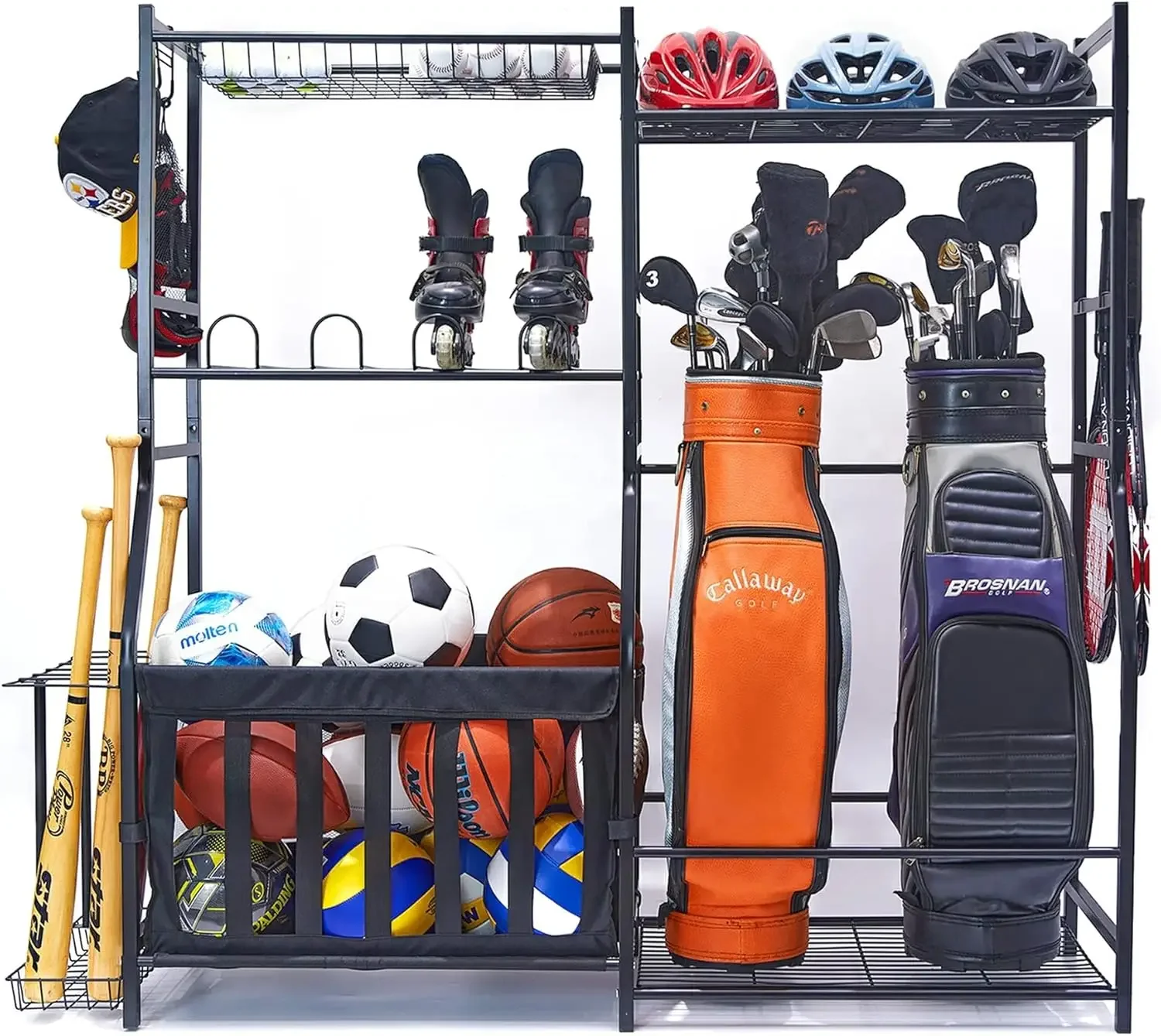 Golf Equipment Organizer For Garage - ガレージスポーツ用品オーガナイザー ゴルフバッグスタンド ボール収納ラック 室内屋外バスケット