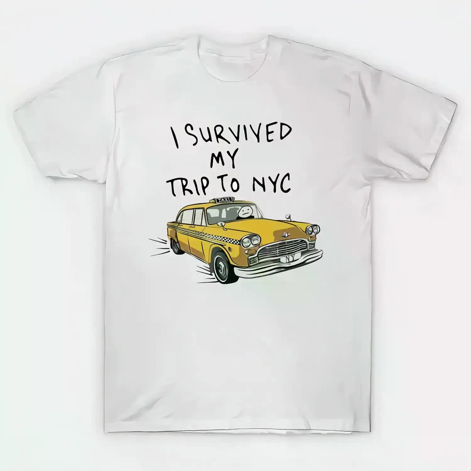 Golf Equipment Cheap - 100%オーバーサイズのスローガンプリントTシャツ、「I Survived My Trip To NYC」のグラフィックが描かれた柔らかなコットン製半袖トップス、ユニセックスラウンドネックカジュアルウェア、クラシック、ストリートウェア、レギュラースリーブ、メンズウェア、男性と女性向けのゴルフギフトTシャツ。