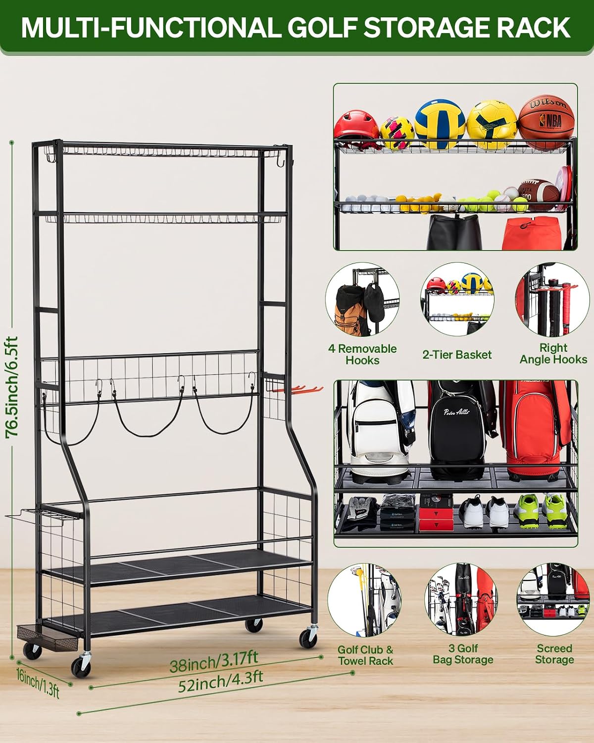 ゴルフバッグ収納オーガナイザーラック、頑丈なガレージ機器スタ - Golf Equipment Organizer For Garage のレビューと価格