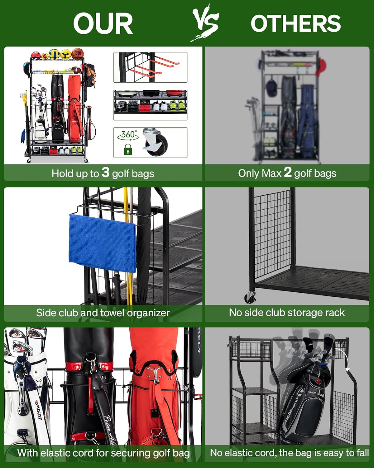 ゴルフバッグ収納オーガナイザーラック、頑丈なガレージ機器スタ - Golf Equipment Organizer For Garage のレビューと価格