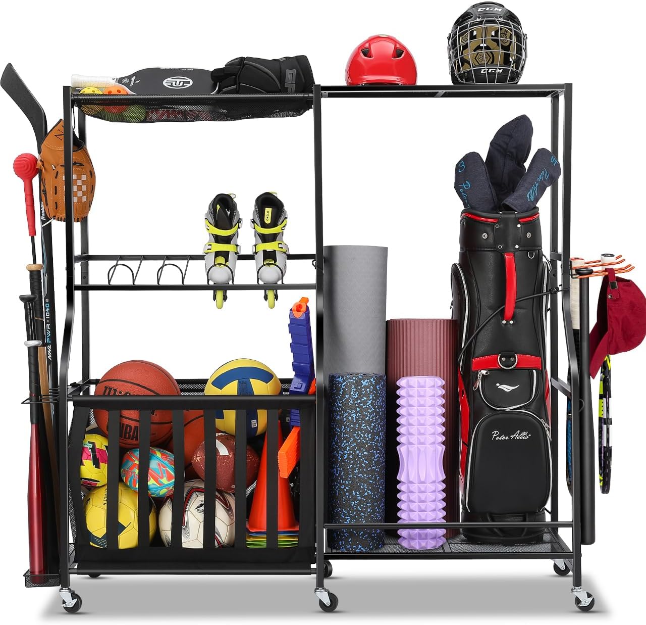 ガレージスポーツ用品オーガナイザー（ホイール付き）ゴルフバッ - Golf Equipment Organizer For Garage のレビューと価格