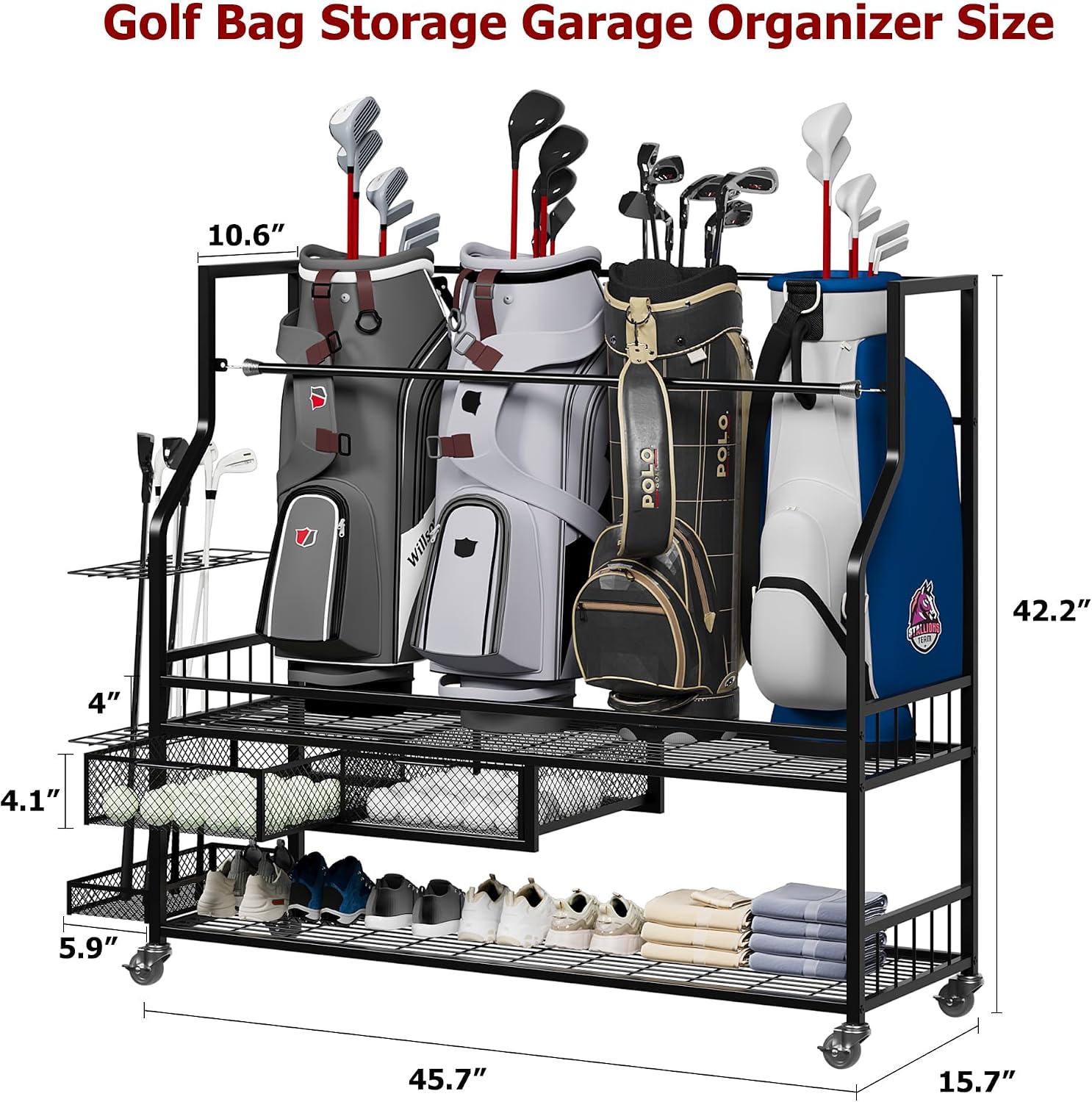 ゴルフバッグ収納ガレージオーガナイザーラック（引き出し付き） - Golf Equipment Organizer For Garage のレビューと価格